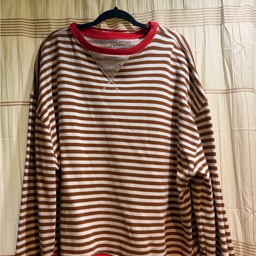 We The Free Striped Cream and Brown Sweatshirt with Red Trim - Picture 3 of 4